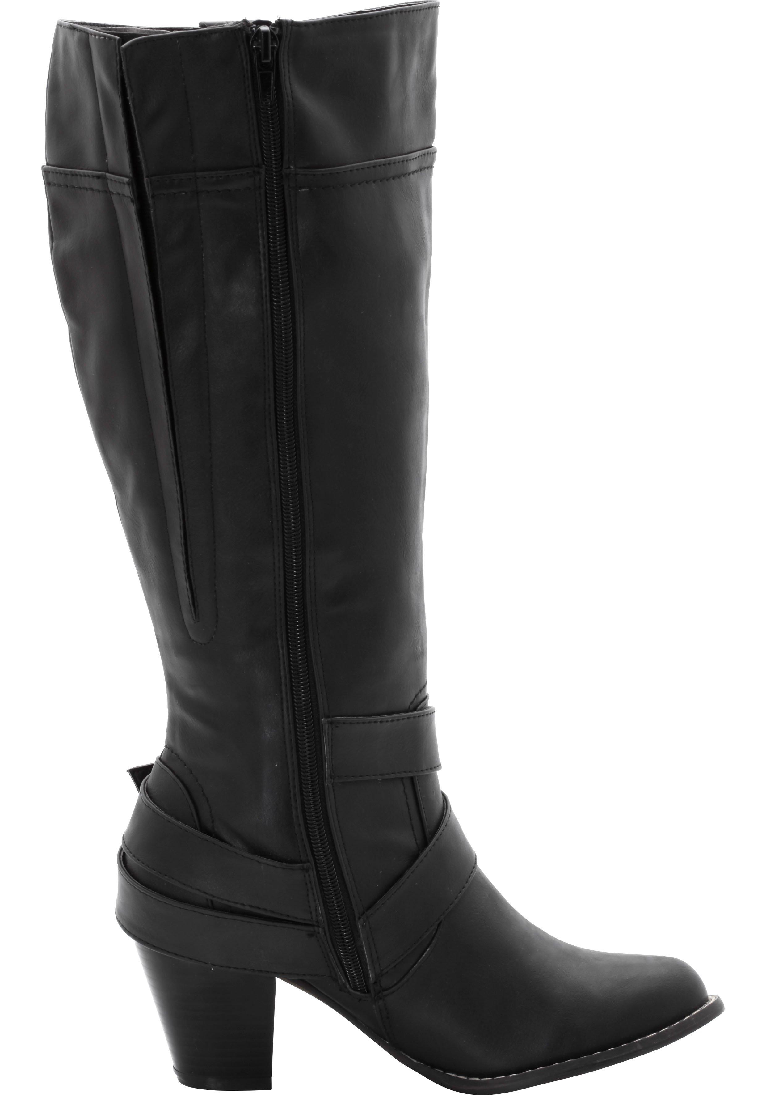 Weitschaftstiefel aus Lederimitat mit Zierschnalle