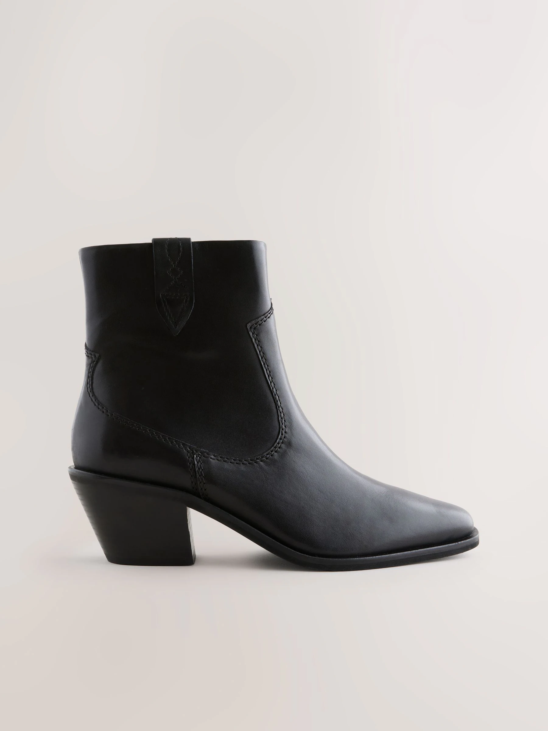 Zwart leer - Cowboy Block Heel Ankle Boots