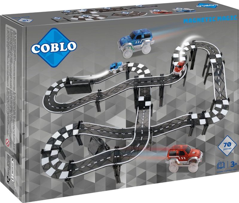 Coblo - Racebaan - Magnetisch Speelgoed - Zwart - 70 Stuks
