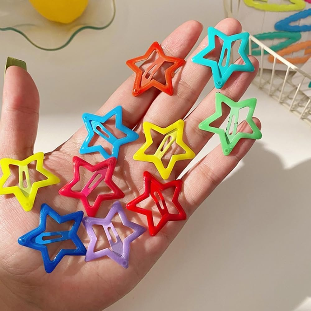 (10er Set) Haarspangen Metall Klammern Neon Clips Glow in the Dark Haarschmuck Fluoreszierend Stern - Bunt