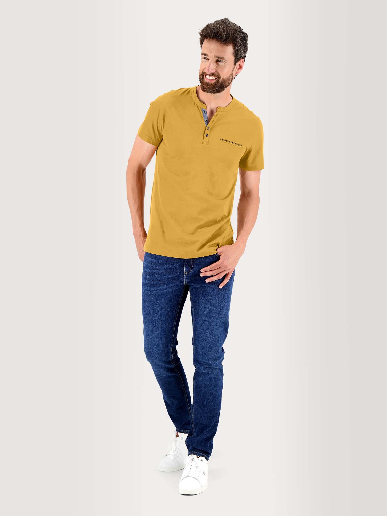 Tee Shirt Homme Col Tunisien Jaune