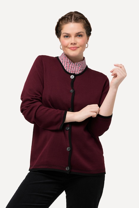 Trachten-Strickjacke, Classic Fit, Rundhals, gemusterte Abschlüsse
