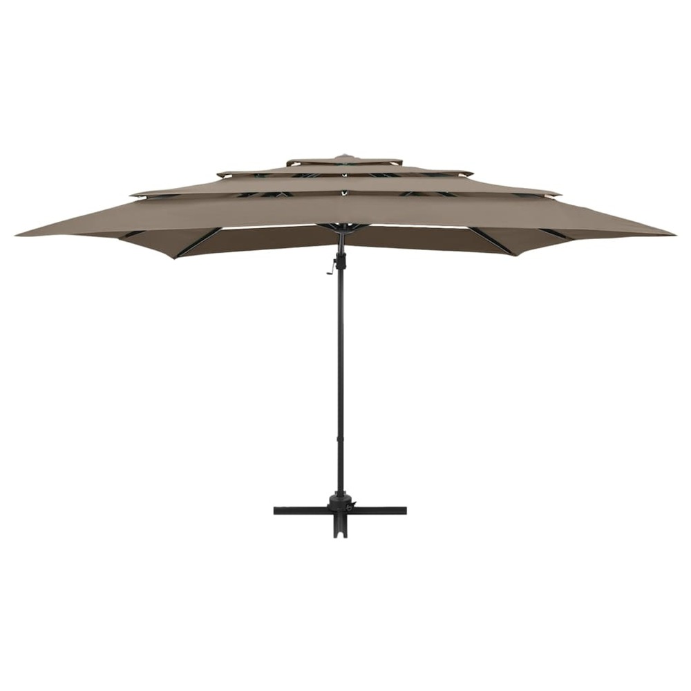 Parasol à 4 niveaux avec mât en aluminium 250 x 250 cm taupe