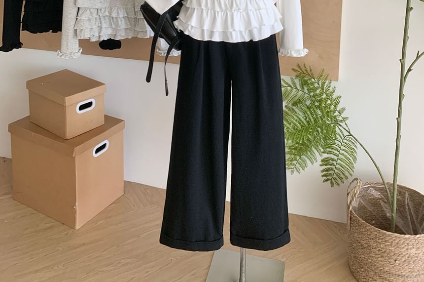 Dute - Set: Effen cami-top met ruches + vest met ronde hals
