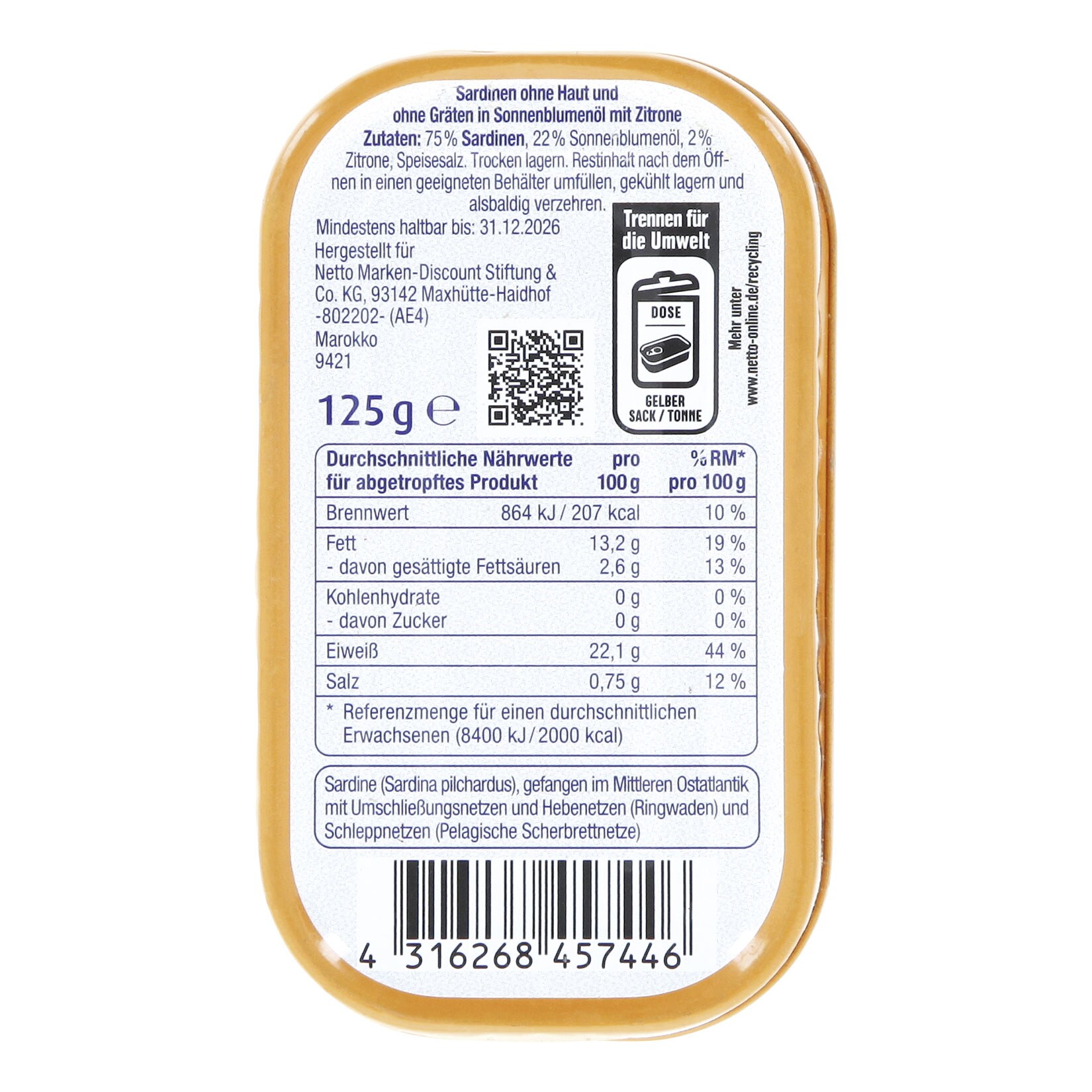 Dreimaster Sardinen ohne Haut und Gräten 125 g, verschiedene Sorten, 36er Pack