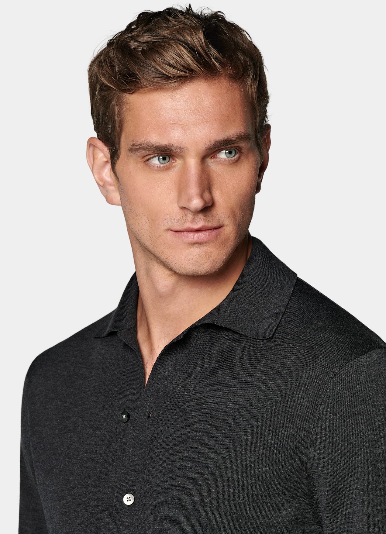Cardigan col polo à manches longues gris foncé