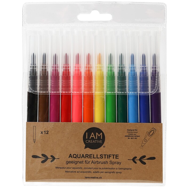 I AM CREATIVE Aquarellstifte für Air Brush, 12 Stück, assortiert