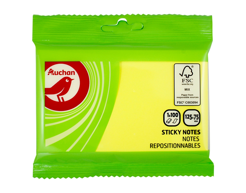 FOLHAS AUTOCOLANTES AUCHAN AMARELO NEON 100 FOLHAS