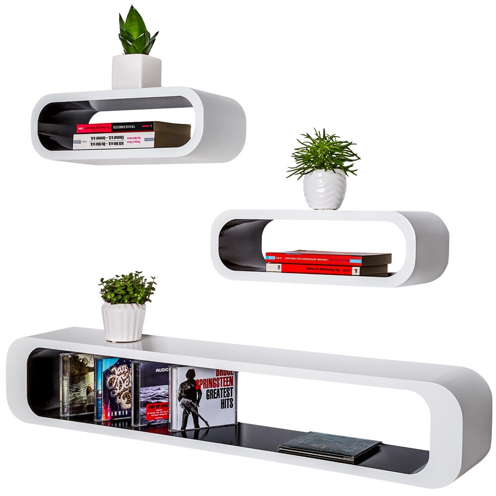 tectake® 3er Set Wandregal, Retro-Stil, mit abgerundeten Ecken, vielseitig verwendbar