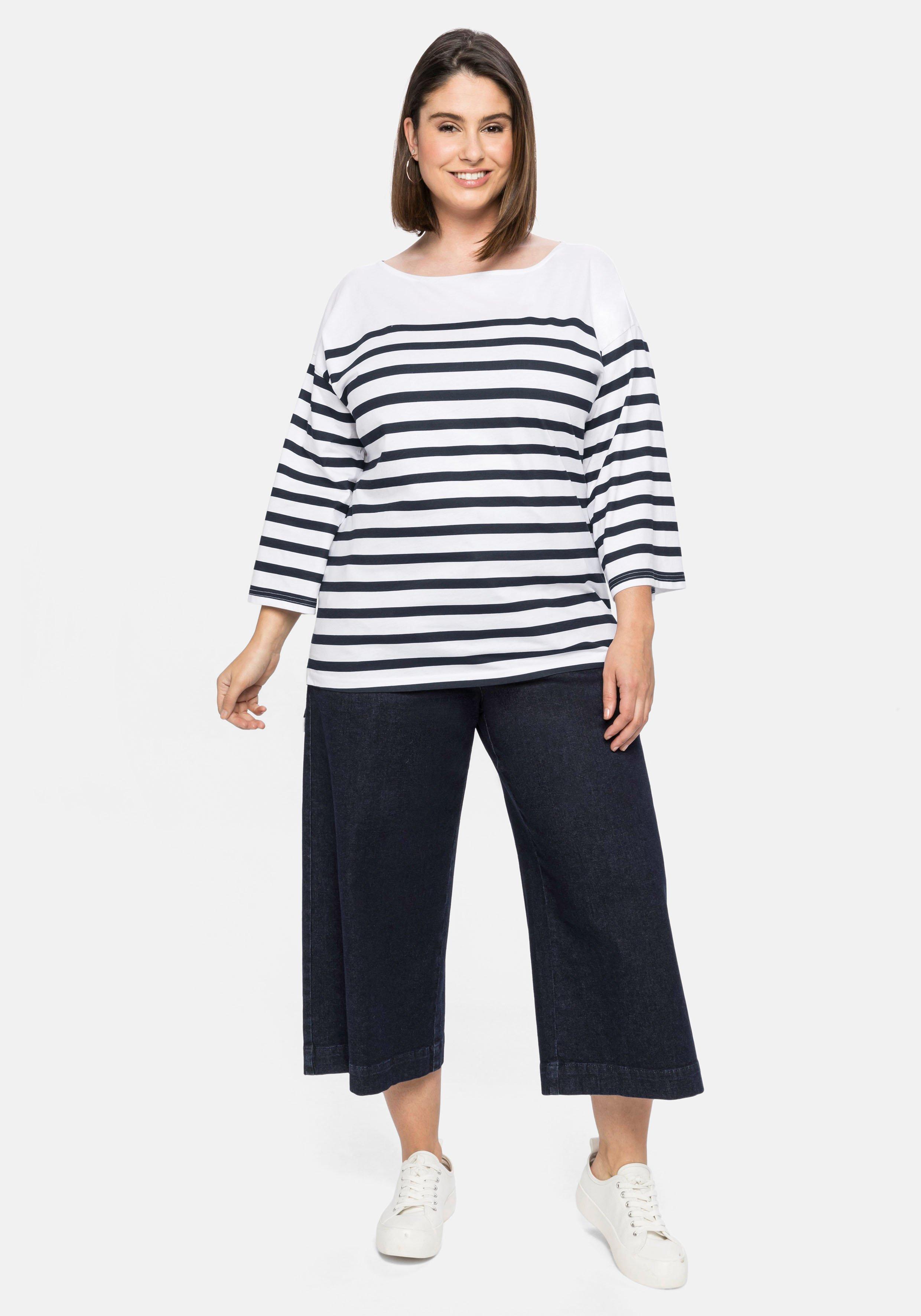 Shirt mit Ringeln und Trompeten-Ärmeln, oversized