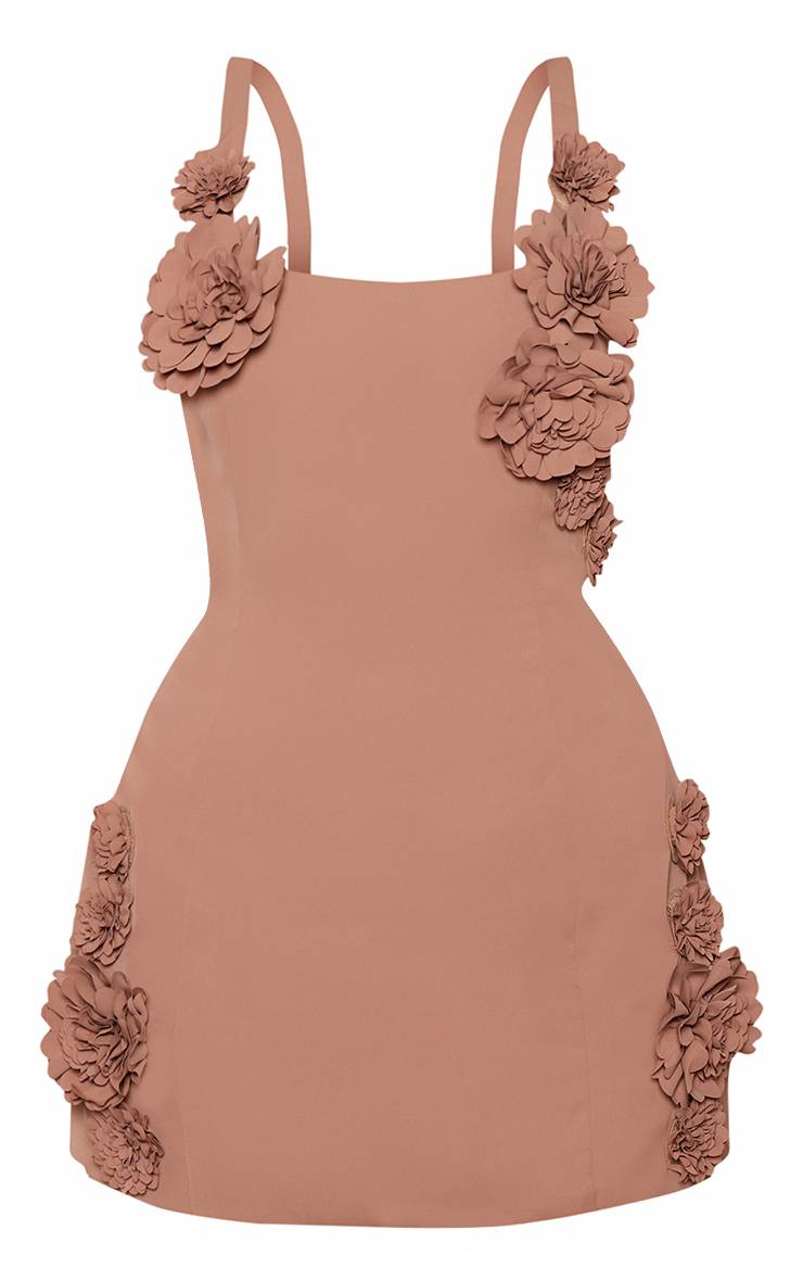 Taupe Robe Droite À Détails Floraux