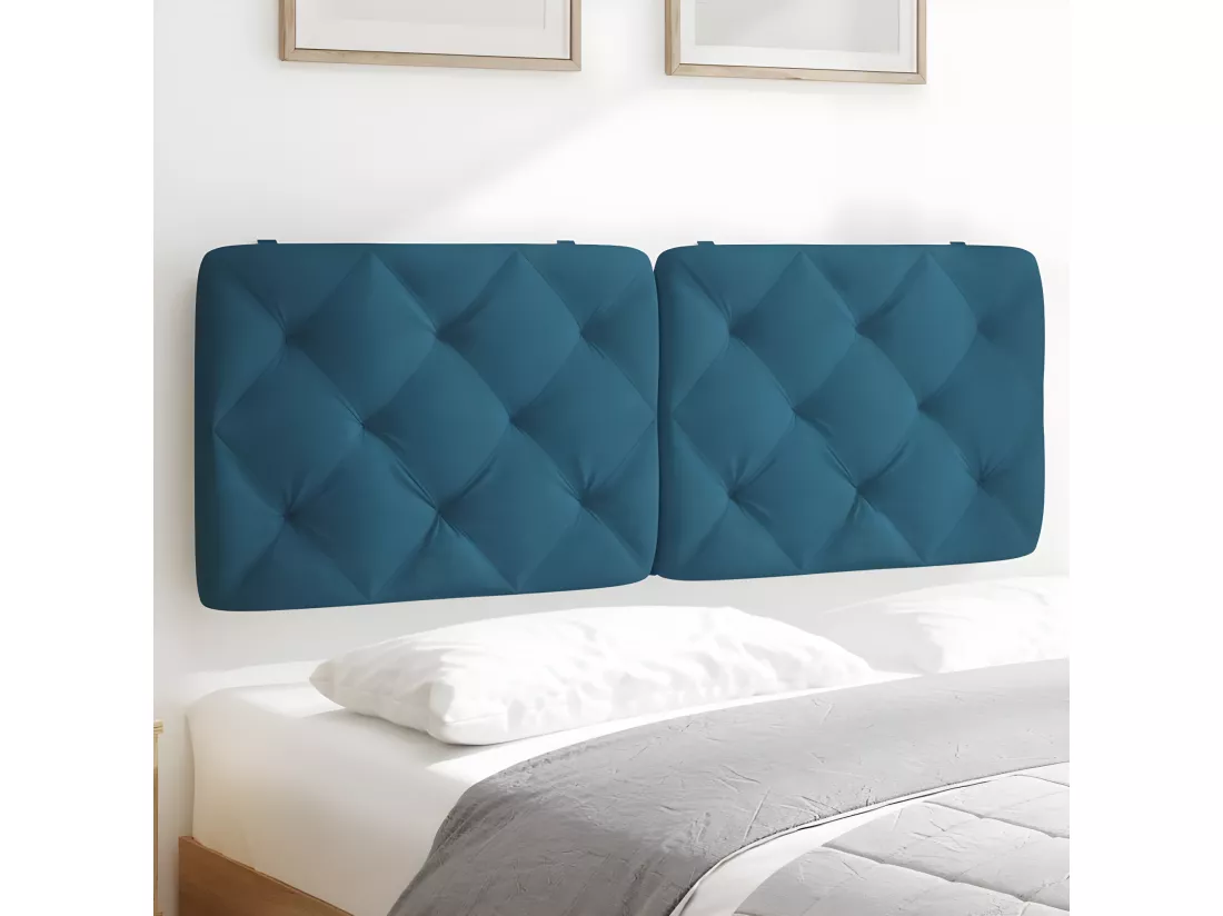 Coussin de tête de lit bleu 140 cm velours