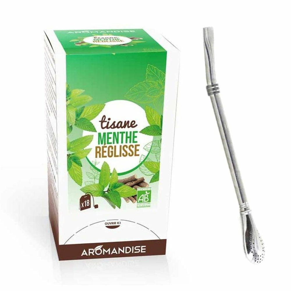 Tisane menthe et réglisse biologique 20 sachets + paille inox avec filtre