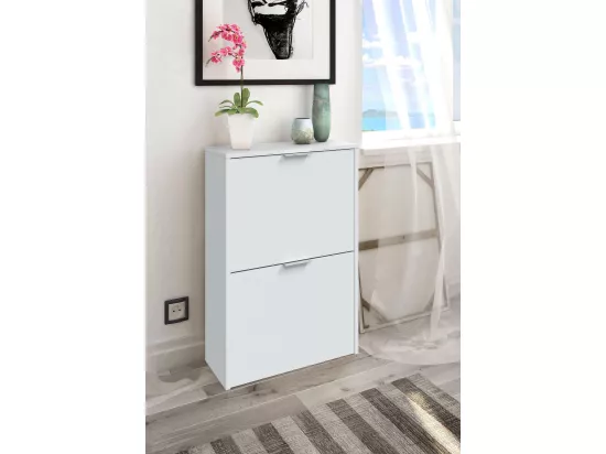 Étagère à chaussures Valdosta, Étagère à chaussures peu encombrante avec 2 portes, Étagère à chaussures d'entrée, Armoire à chaussures, 50x22h76 cm, Blanc
