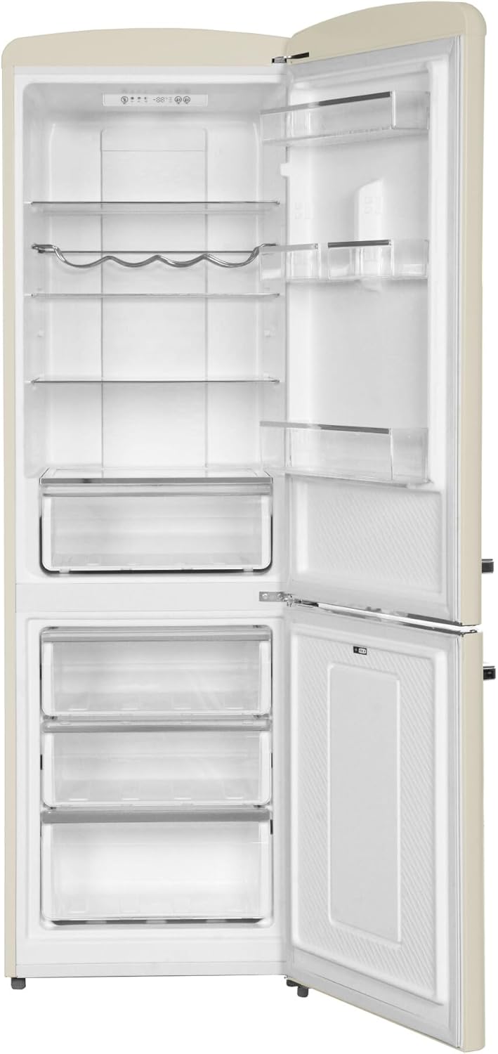Amica KGCR 387 109 B Retro Kühl-/Gefrierkombination/NoFrost/Beige / 200cm (H) x 60cm (B) x 73cm (T) / Retro-Design/Kühlschrank mit Gefrierfach