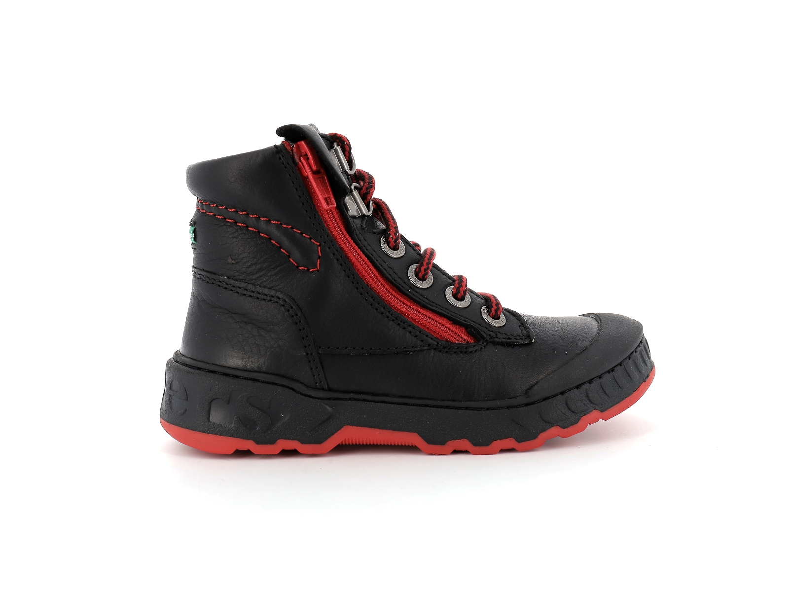 Kickers-KICK REBEL 878870 Cuir Noir Rouge