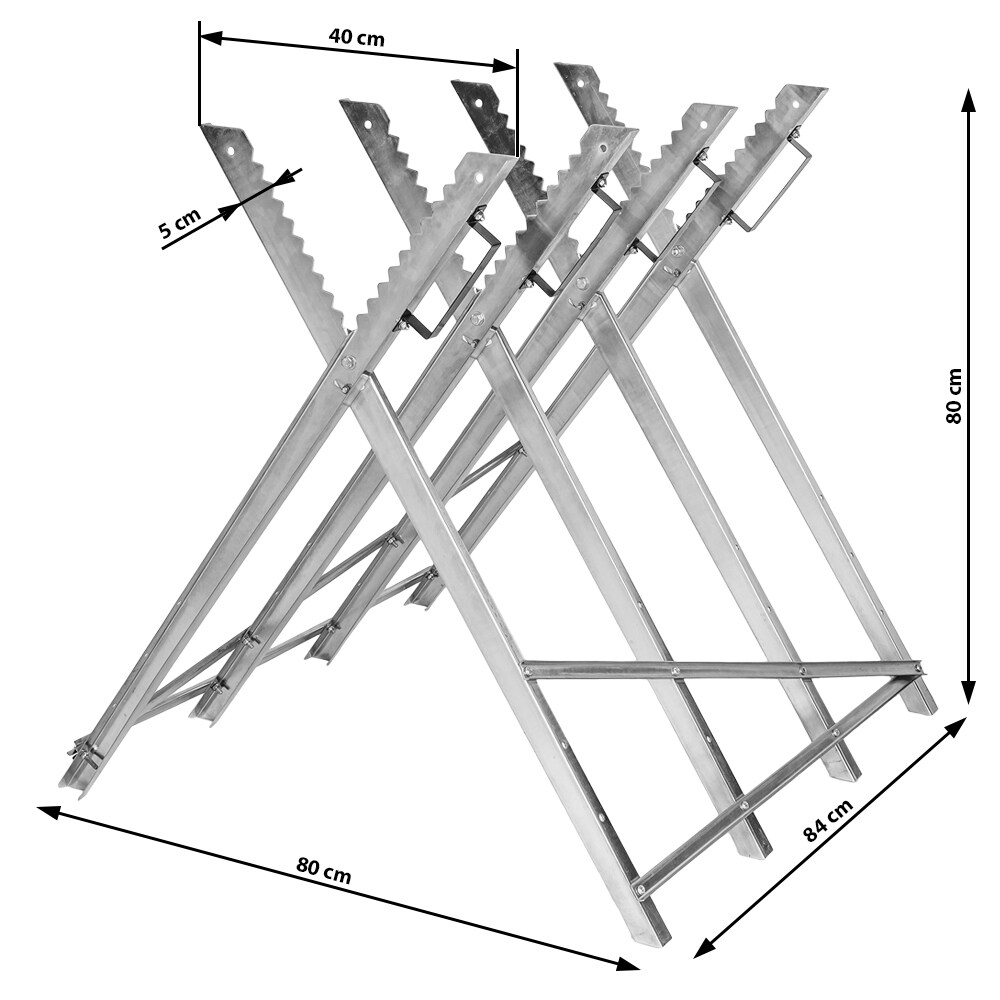 tectake® Holzsägebock, aus verzinktem Stahl mit 4 Stammhaltern, Belastbarkeit 200 kg, 84 x 80 x 80 cm