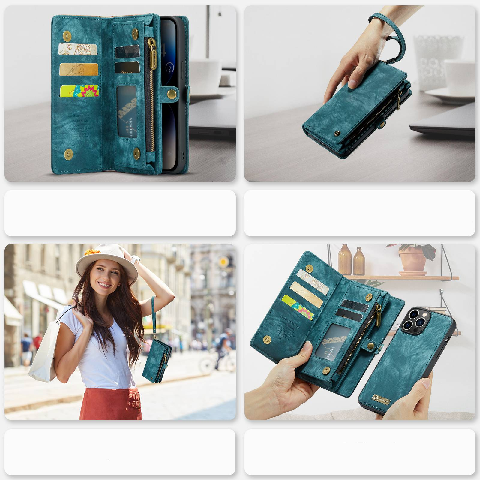 iPhone 13 Pro 2in1 Leder Tasche   Magnet Hardcase Karten Etui - Blau