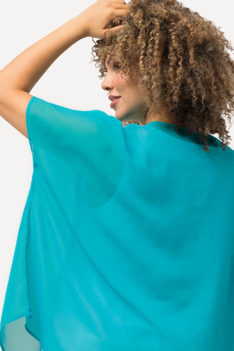 Chiffonbluse, Oversized, Rundhals, Halbarm