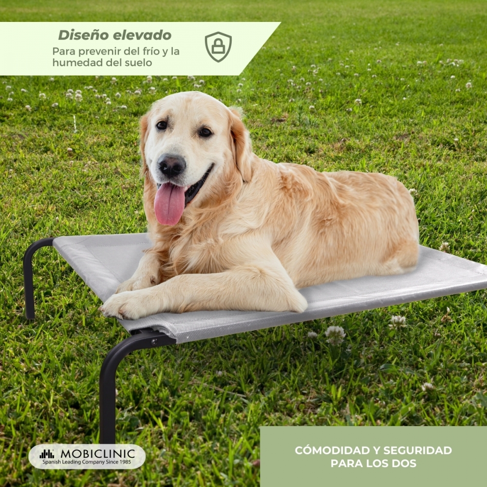 Cama elevada para animais de estimação | Isolante térmica | 122 x 71 x 21 cm | Máx. 60 kg | Leve | Durável | Cinza | Cleo | Mobiclinic