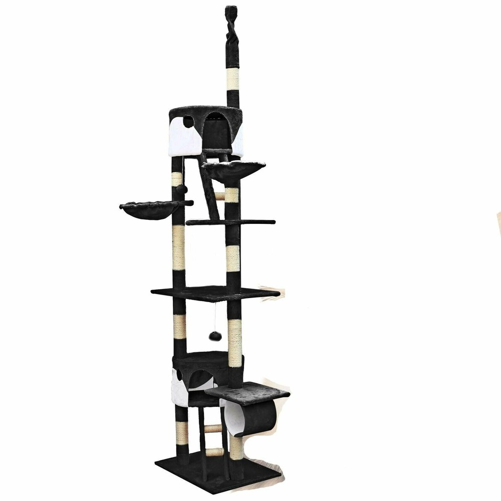Arbre à chat plafond corde en sisal griffoir grattoir xxl escalade noir et blanc