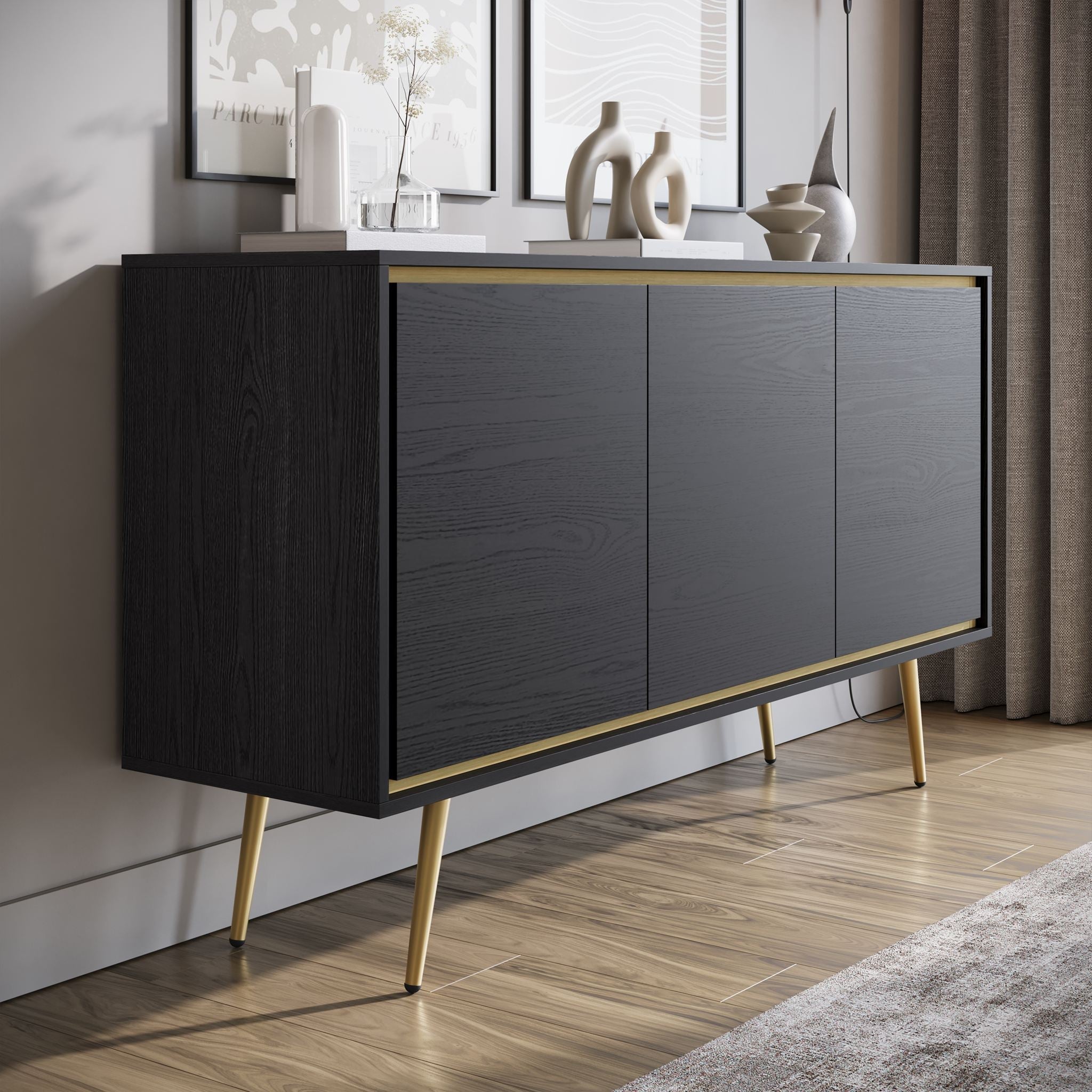 Meubella - Dressoir Tara - Zwart eiken - 150 cm