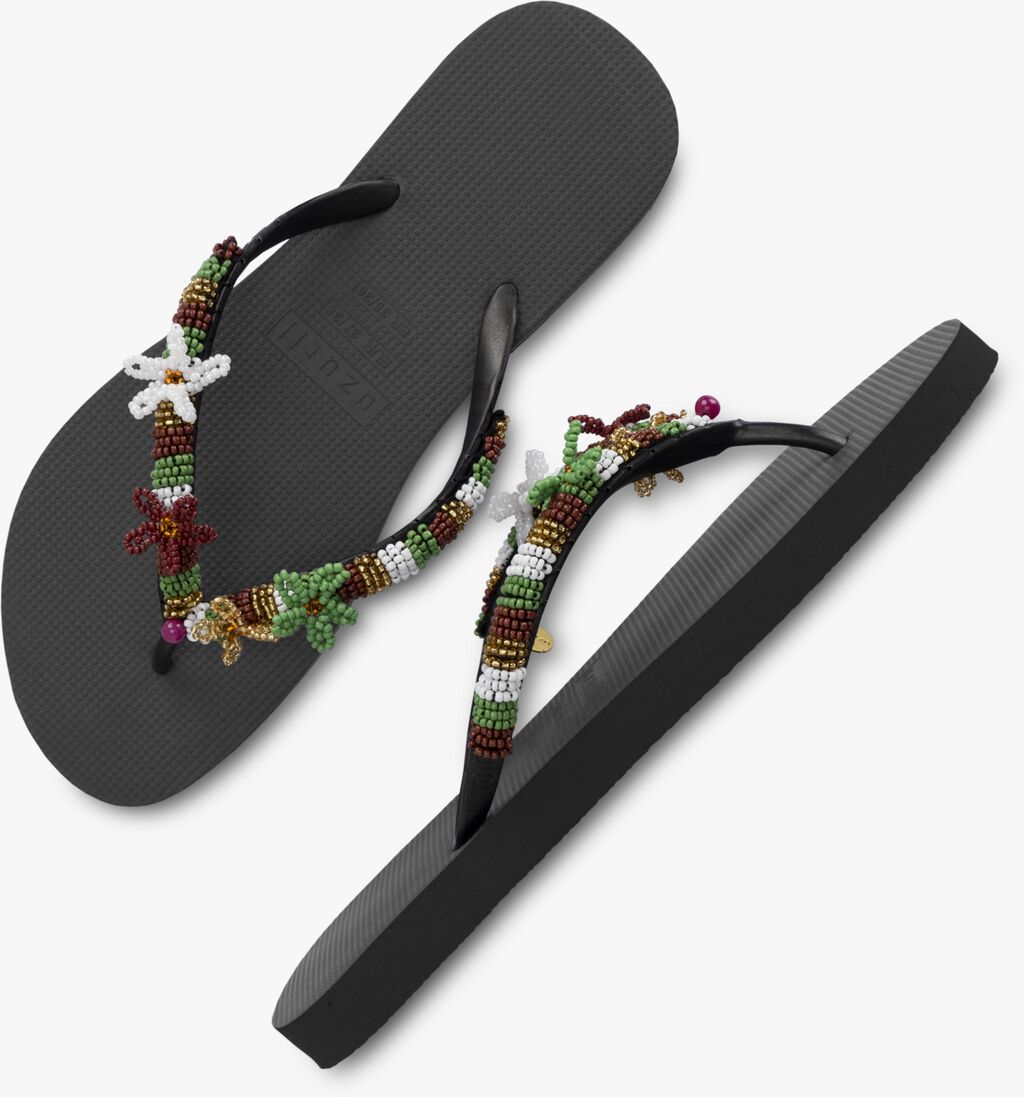 UZURII zwarte uzurii teenslippers las dalias gold