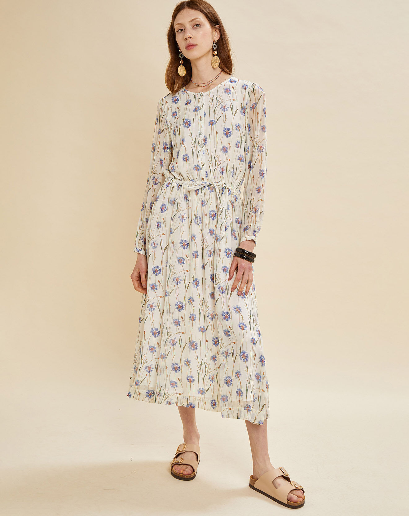 Chloé Stora Robe Ronald à fleurs écru/bleu