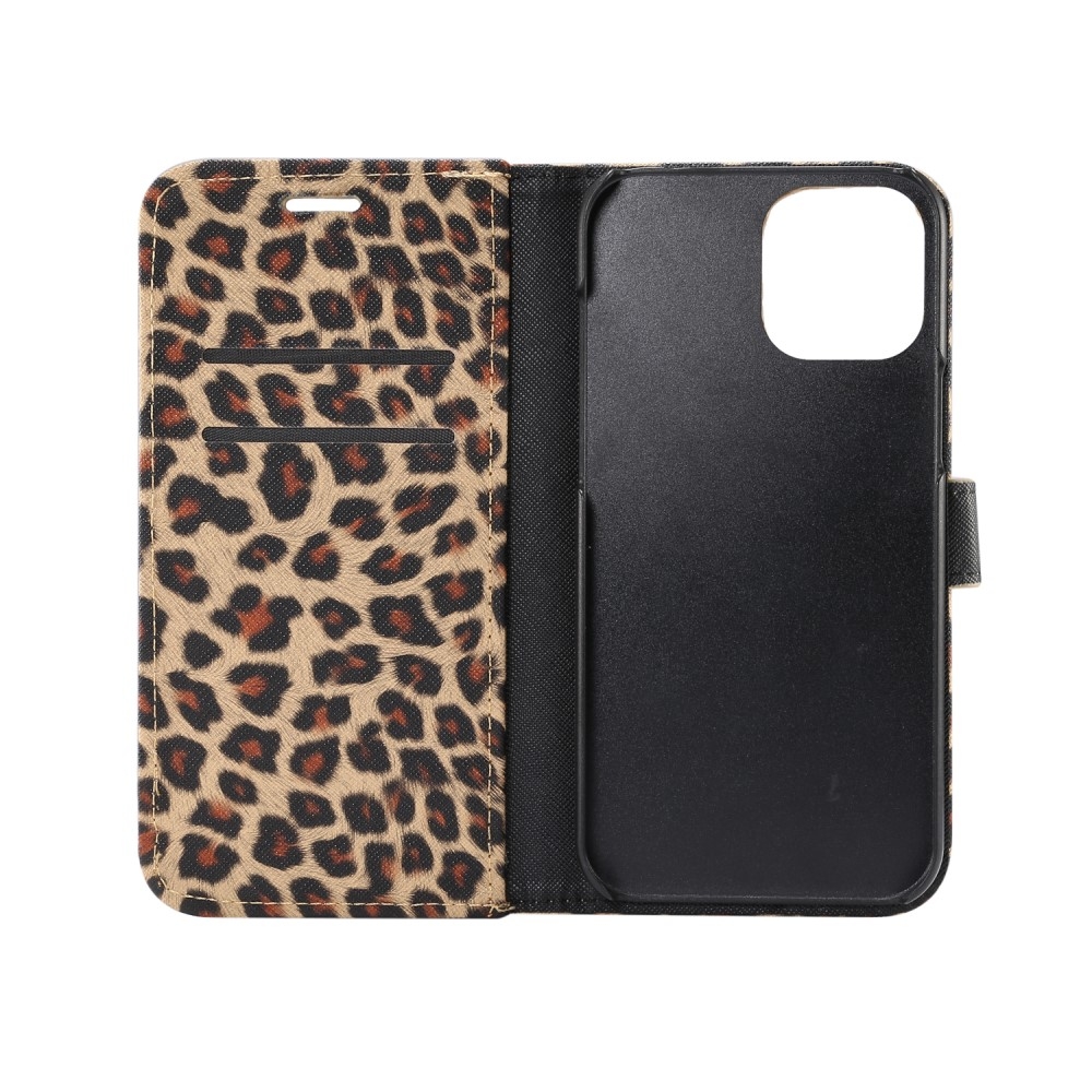 iPhone 12 / iPhone 12 Pro Leder Flipcase Hülle Leopard - Braun