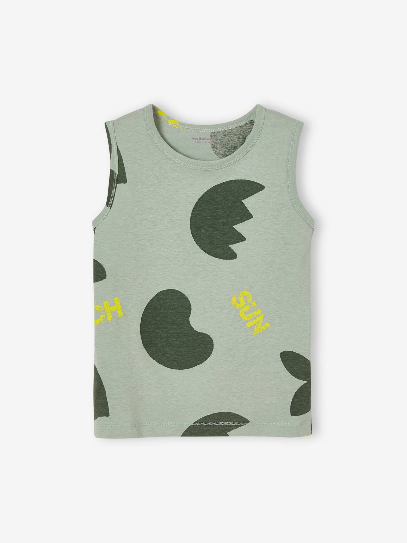 Camiseta regata com estampas gigantes para meninos, verde salgueiro