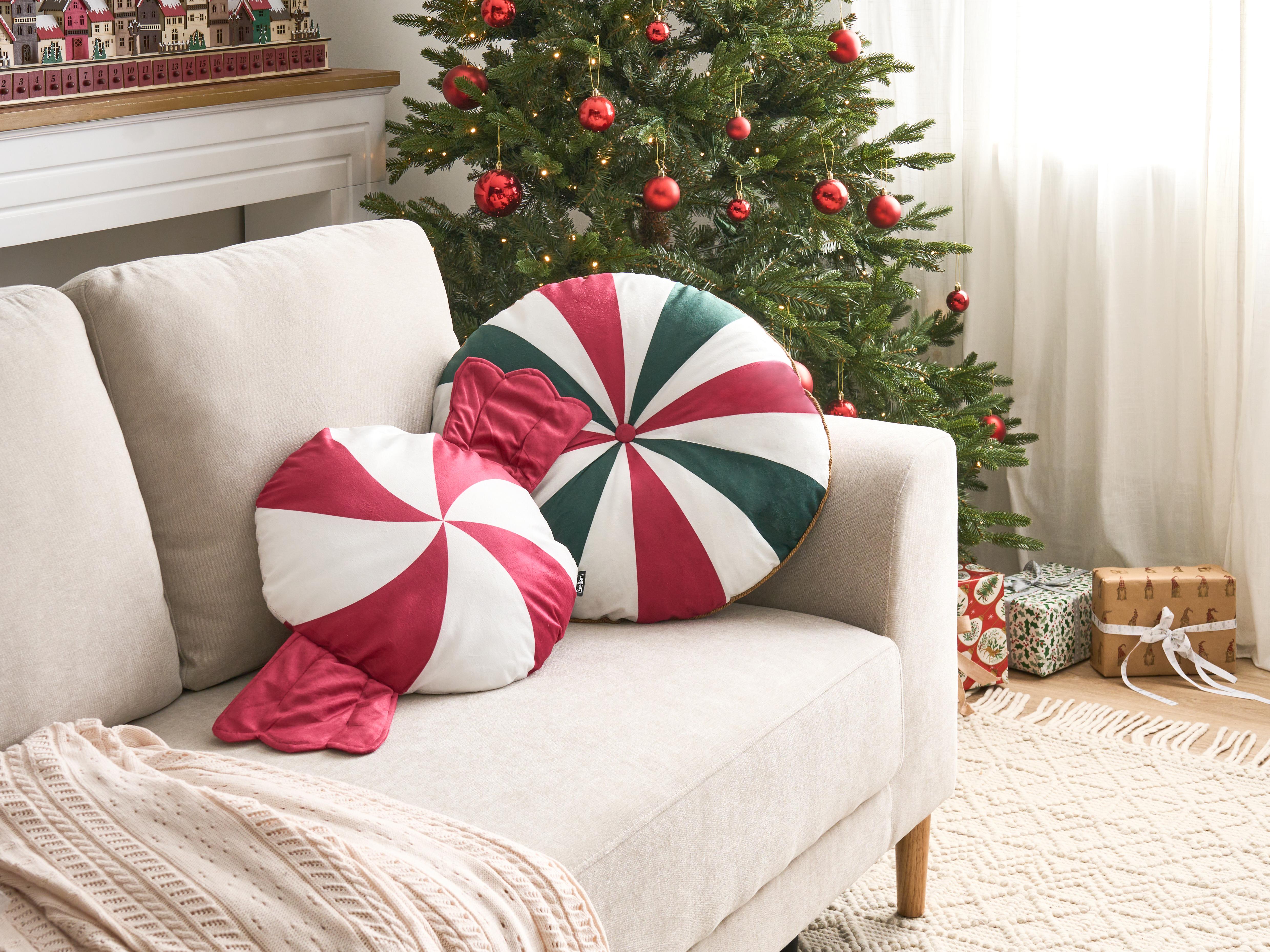 Set van 2 sierkussens TWIRL TREATS Fluweel 55 x 55 cm 40 x 40 cm Meerkleurig kerstmotief