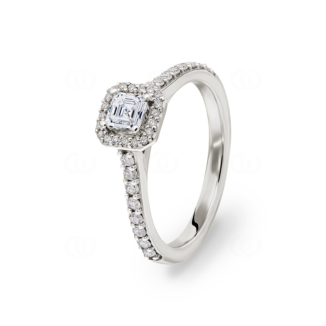 Asscher Halo Diamantring 750/18 K Weissgold 0.62 ct G/si