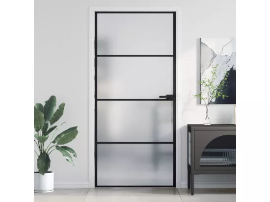 Porte intérieure mince noir 93x201,5 cm verre trempé aluminium