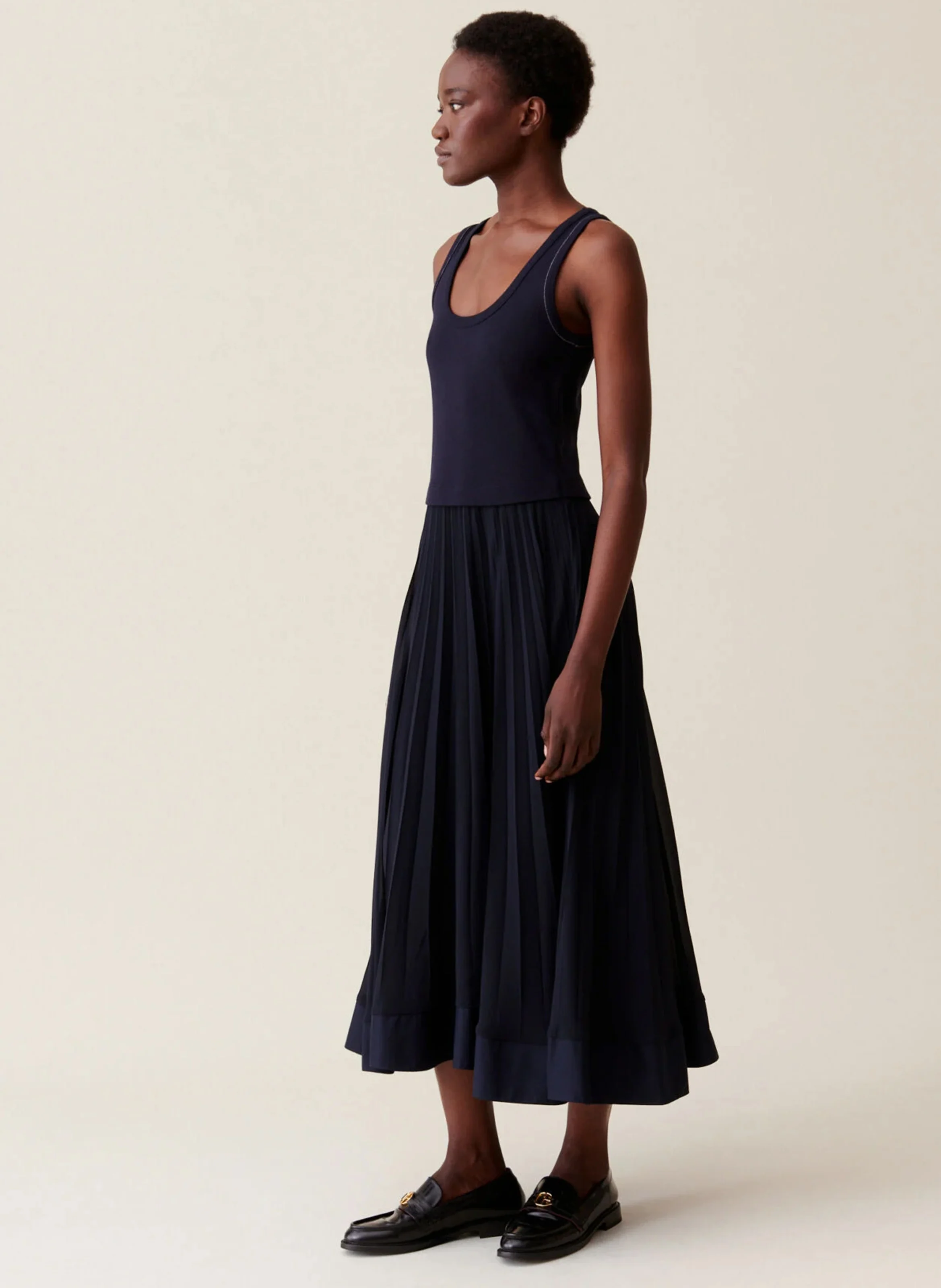 Robe longue plissée | Jean brut