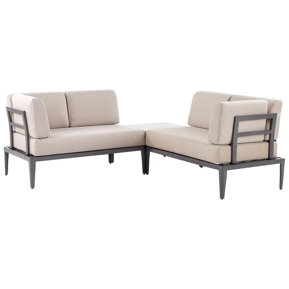 Beliani Loungeset RIMA III - Grijs aluminium - Beige kussenset