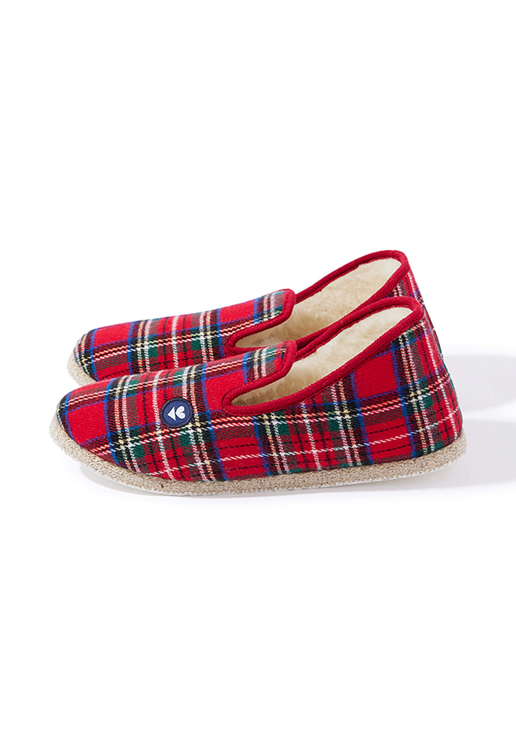 Chaussons d'intérieur en laine-Charentaises Tartan Rouge