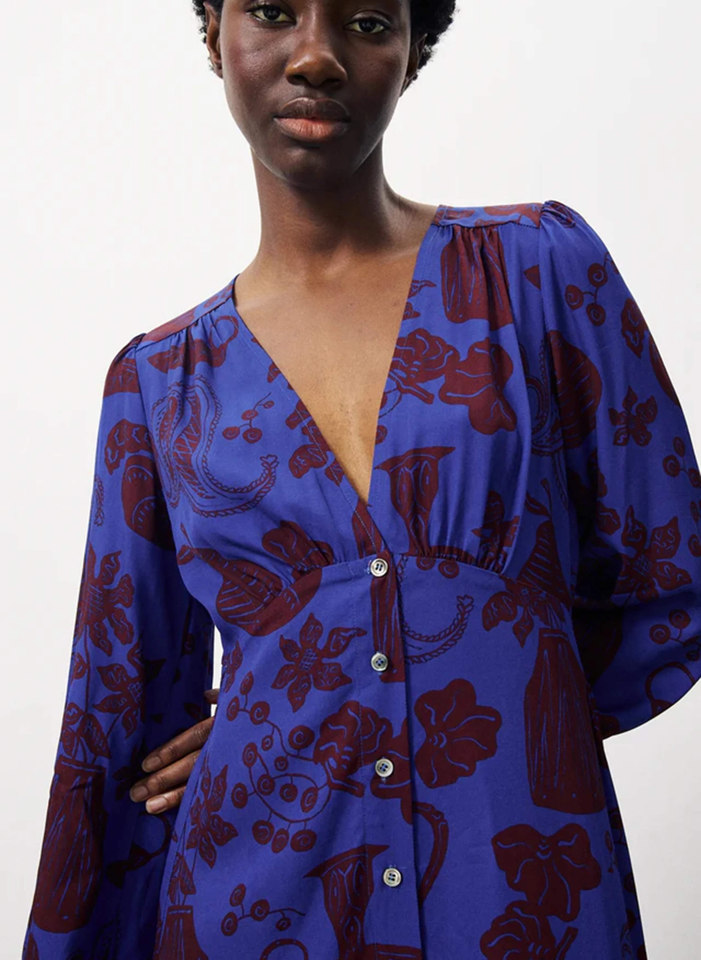 WENDY - Robe midi col V imprimée | Multicolore