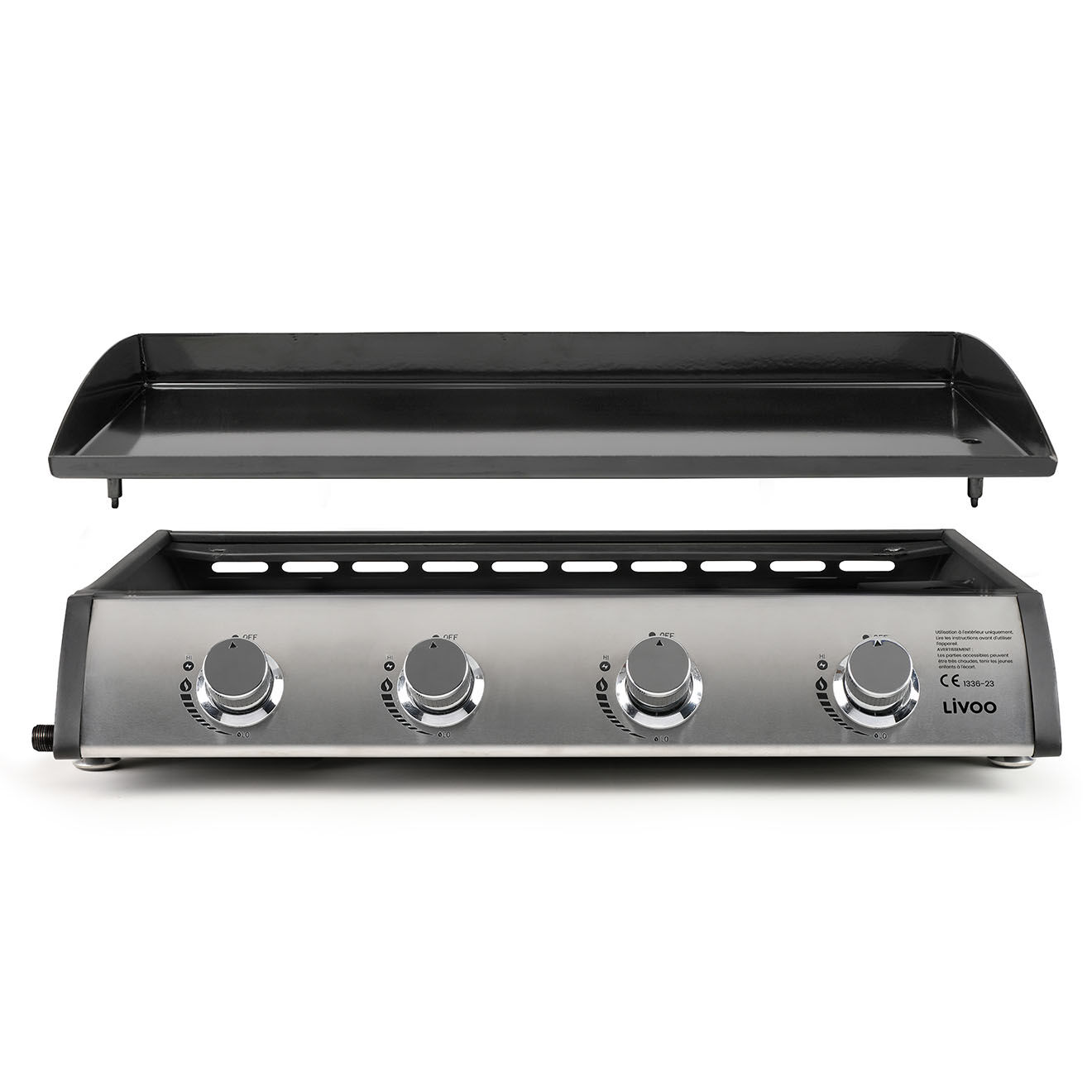 Livoo Plancha gaz 4 bruleurs metal/inox - 80x46x21.5 cm