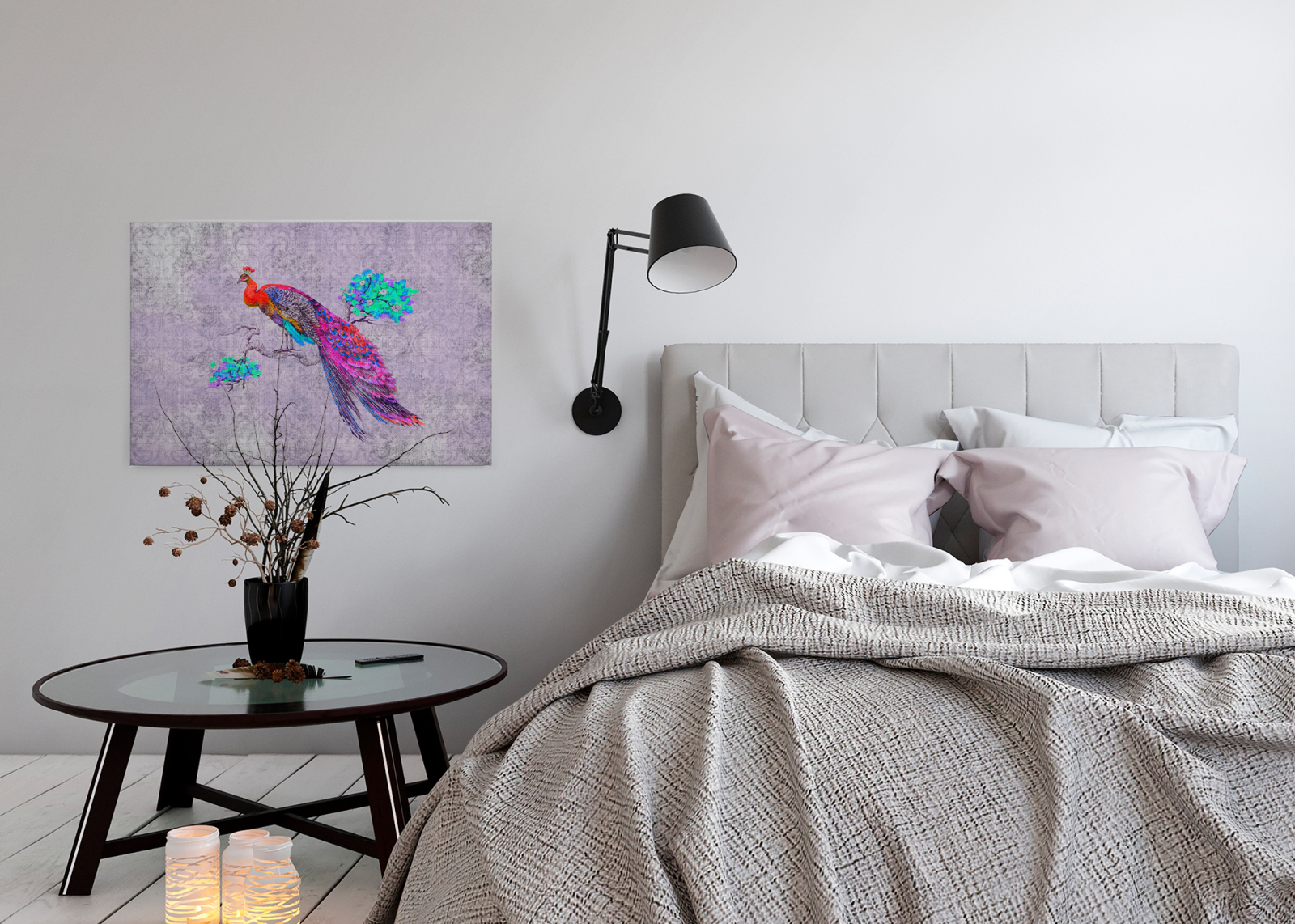 Leinwandbild PFAU - lila-rot - 90x60 cm