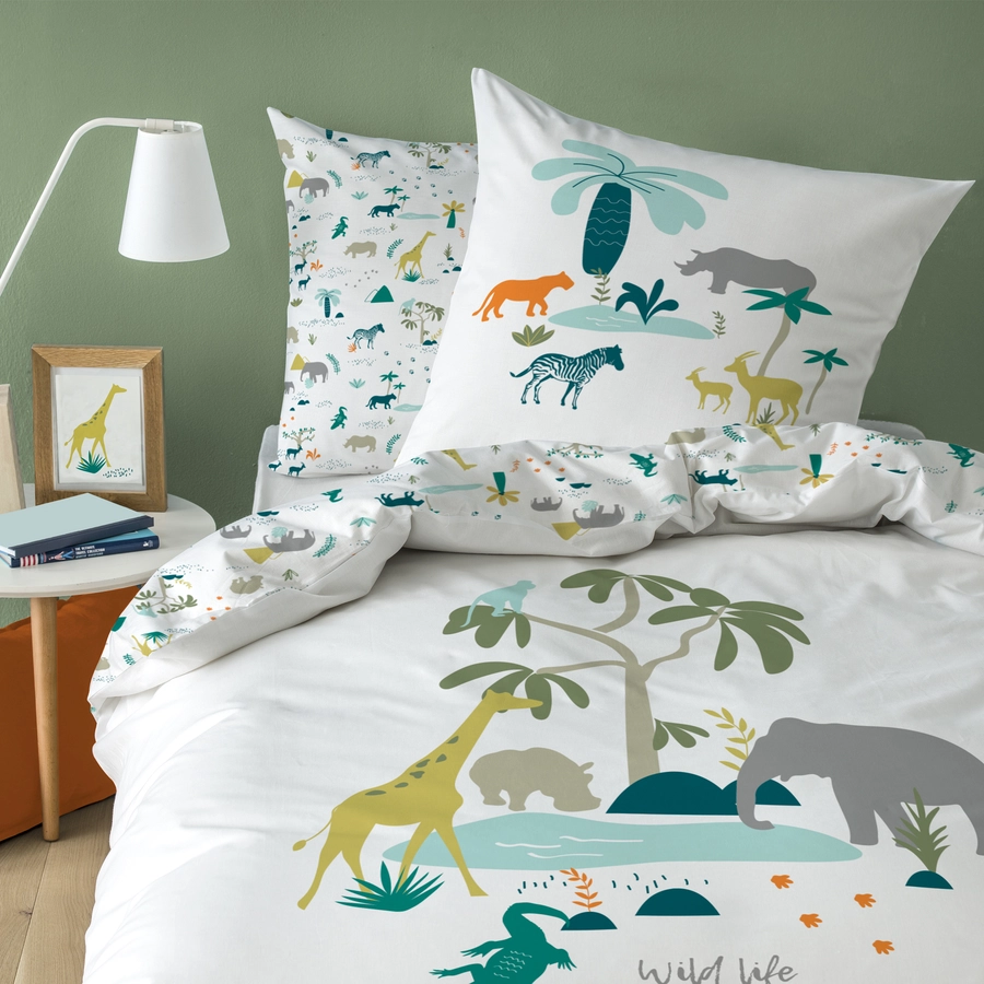 MTOnlinehandel Bettwäsche Wende-Bettwäsche, Flanell,  80x80 + 135x200 Tiere Safari