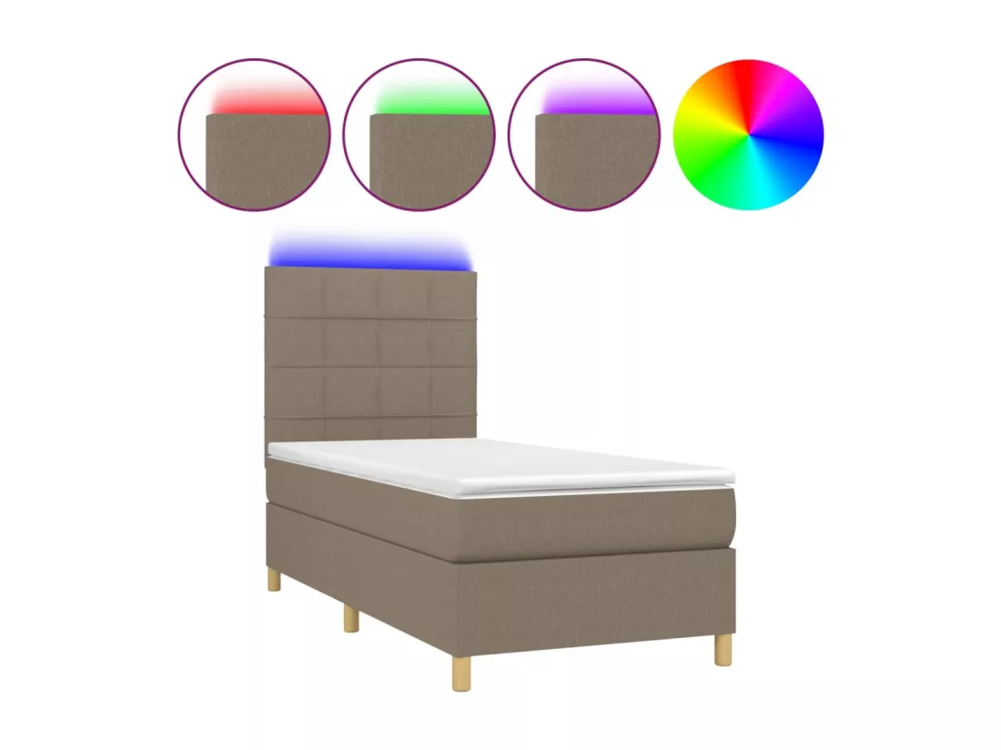 Sommier tapissier avec matelas et LED Taupe 90x190 cm Tissu