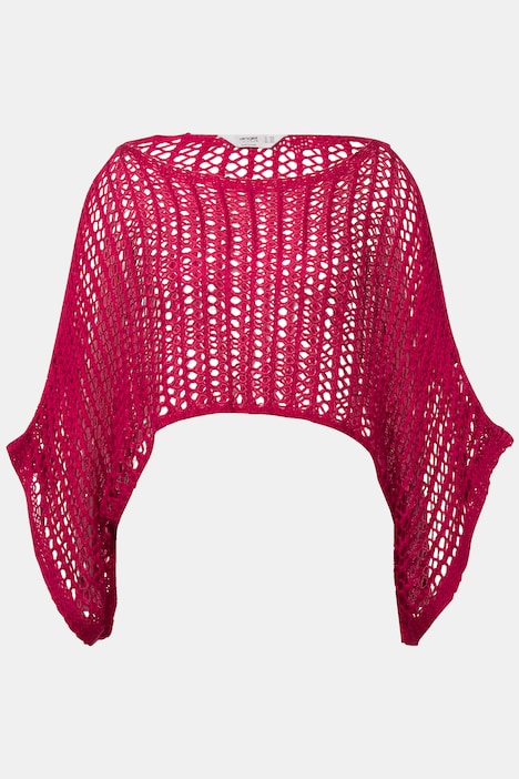 Poncho, oversized, Netz-Strick, U-Boot-Ausschnitt, Langarm