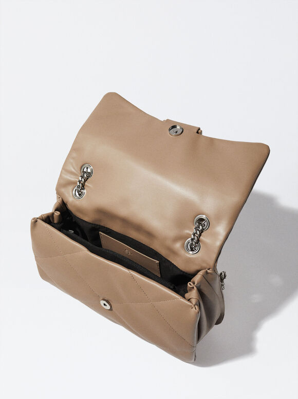 Bolsa acolchoada com corrente - Marrom
