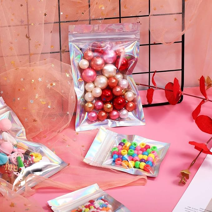 (100er Set) 16x24cm Holographische Druckverschluss Zip Beutel Wiederverschliessbare Aufbewahrungs Tüten - Irisierend