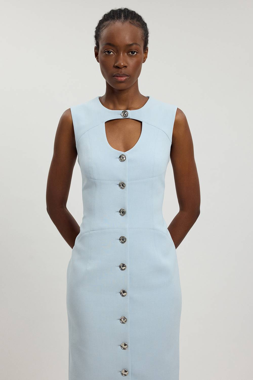 KarenMillen Robe Midi Ajustée Boutonnée En Stretch Compact
