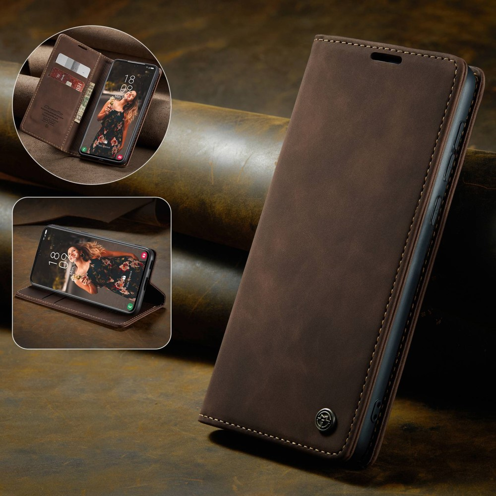 Samsung Galaxy S21 FE 5G Leder Tasche Flip Wallet Etui mit Kartenfächern - Dunkelbraun