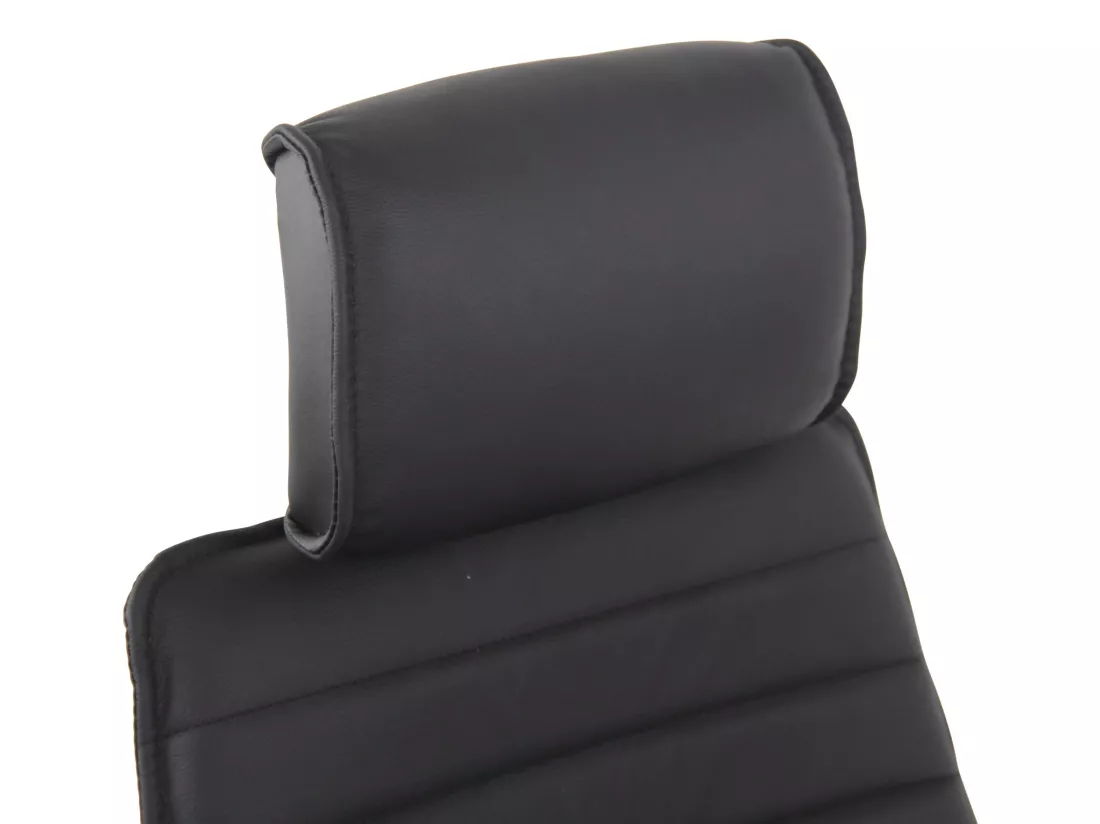 Chaise de bureau - Véritable cuir & Métal chromé - Noir - Rako
