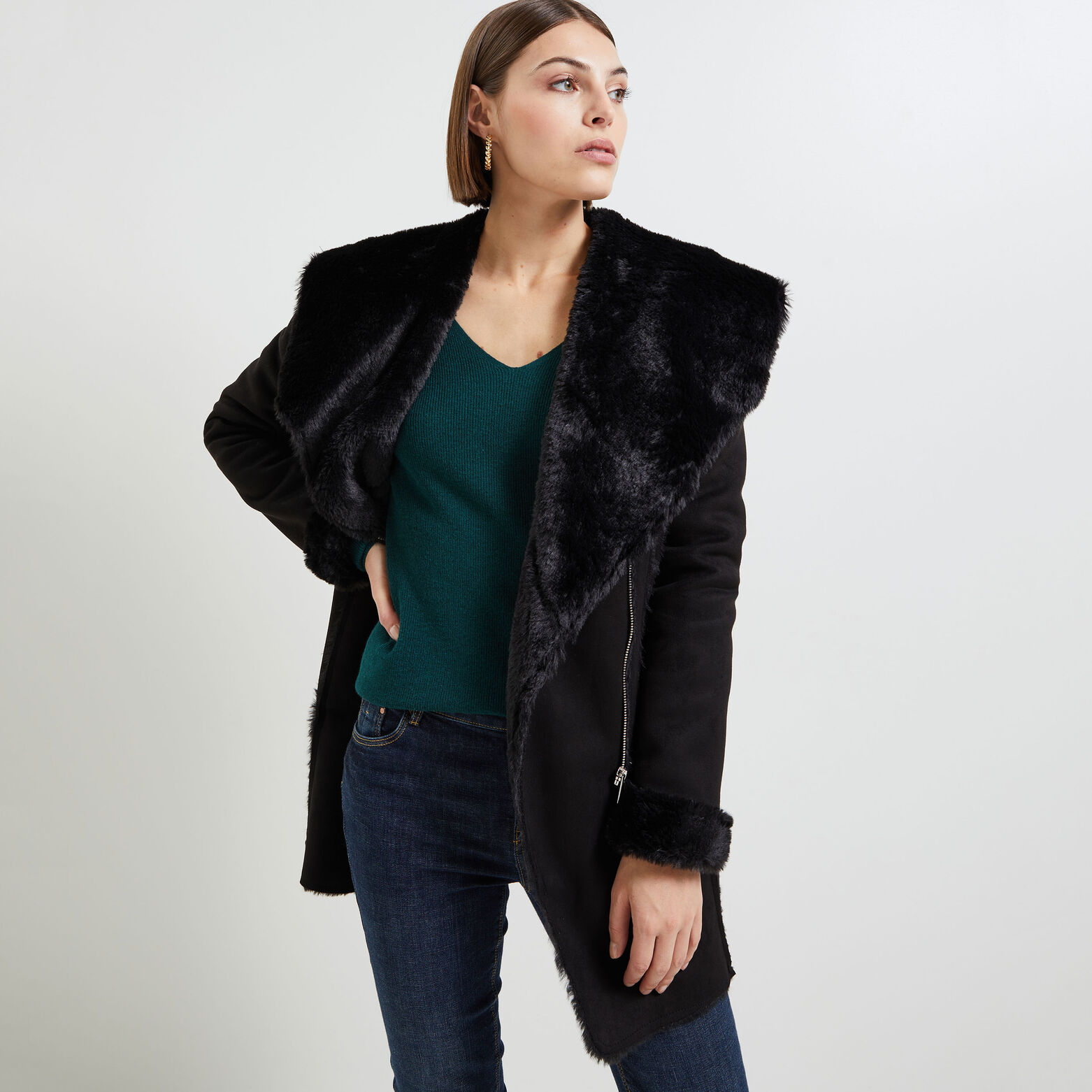 Manteau effet peau lainée femme