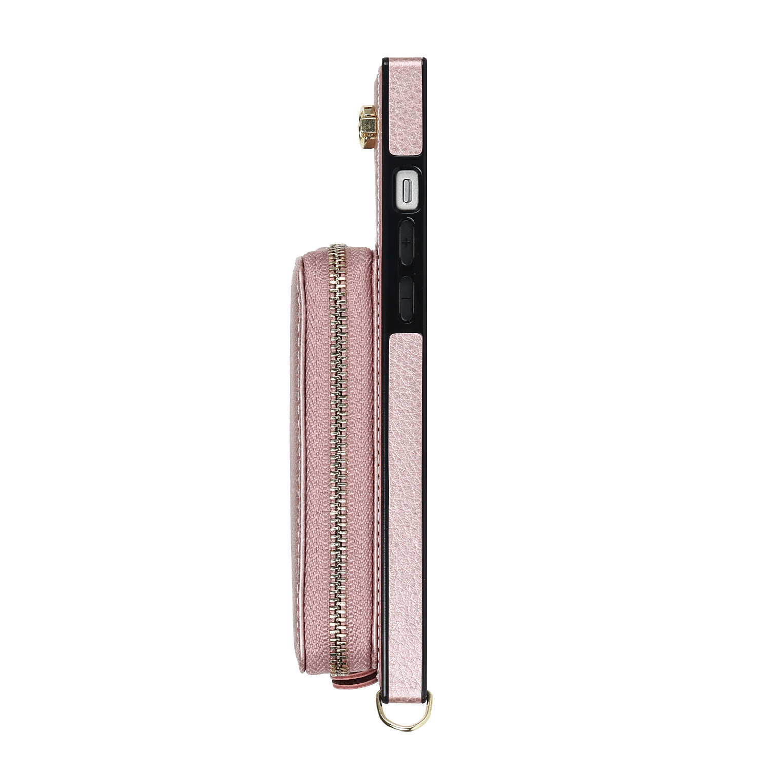iPhone 15 Pro Necklace Leder Schutz Hülle mit Kartenfächer   Handykette (140cm) - Roségold