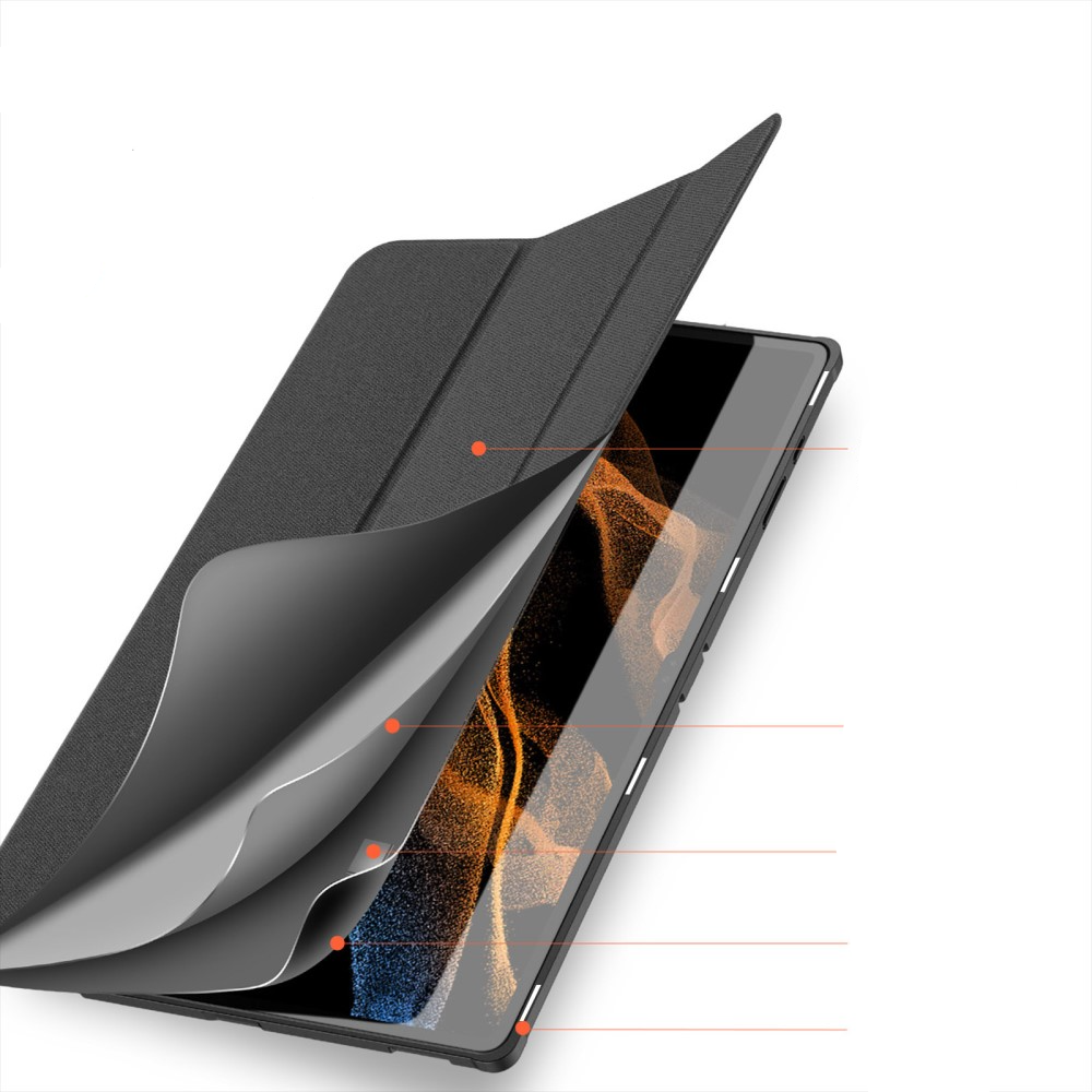 Samsung Galaxy Tab S9 Ultra Tasche Smart Cover Hülle Stoff Design mit S-Pen Halterung - Schwarz